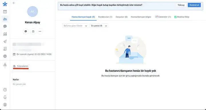 E-fatura oluşturmak istediğiniz hastanızı seçin